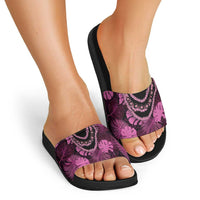 Pink Hawaii Kukui Nut Lei Slide Sandals Hawaiian Pattern Monstera Tropical Vibes - Polynesian Pride