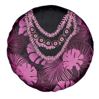 Pink Hawaii Kukui Nut Lei Spare Tire Cover Hawaiian Pattern Monstera Tropical Vibes - Polynesian Pride
