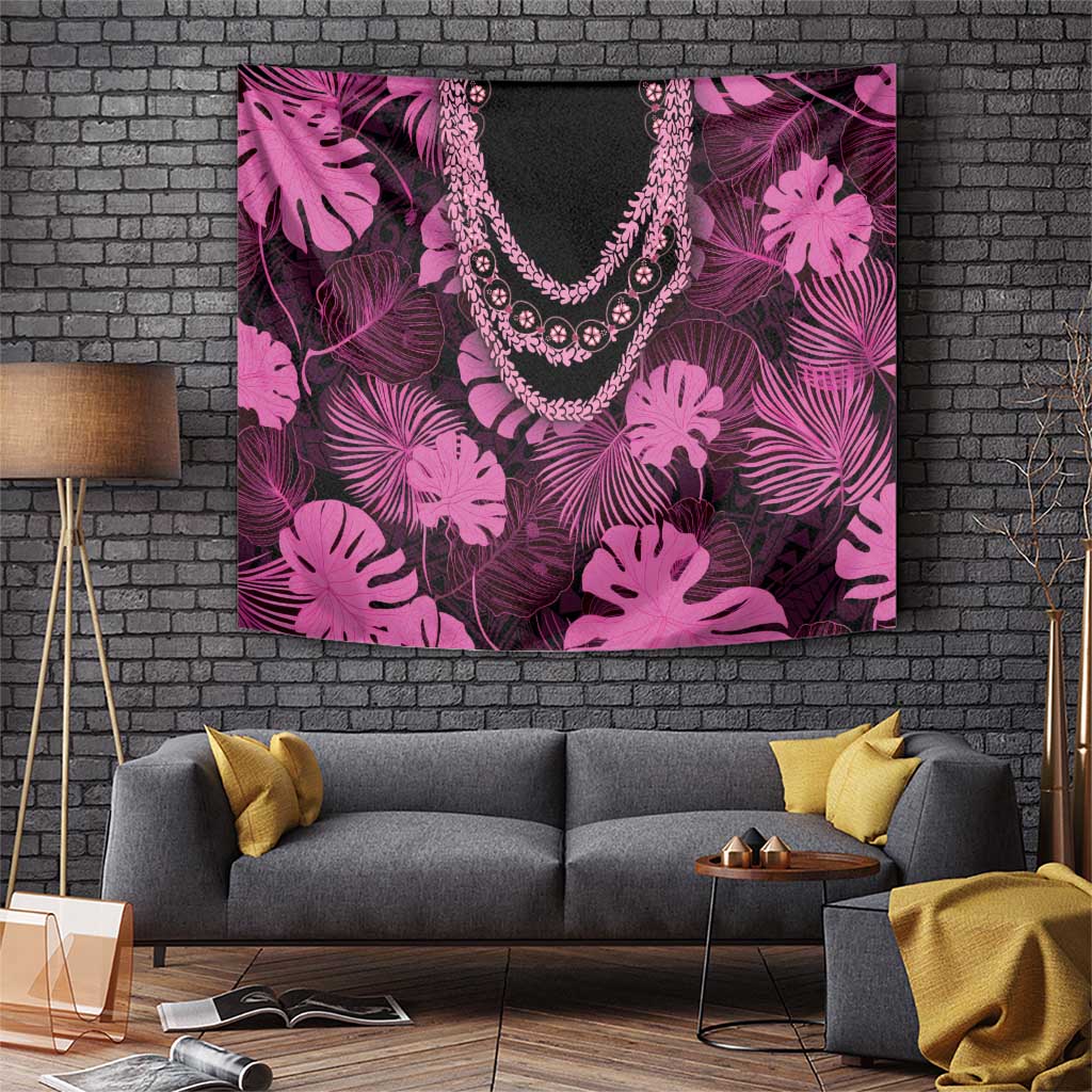 Pink Hawaii Kukui Nut Lei Tapestry Hawaiian Pattern Monstera Tropical Vibes - Polynesian Pride
