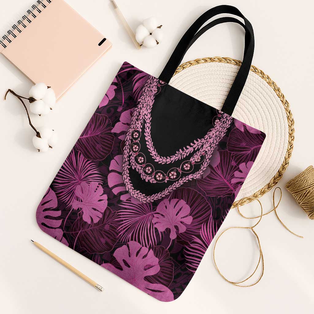 Pink Hawaii Kukui Nut Lei Tote Bag Hawaiian Pattern Monstera Tropical Vibes - Polynesian Pride