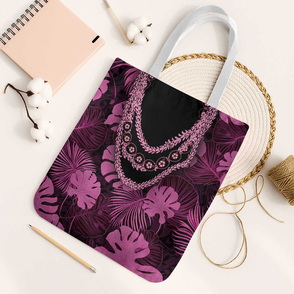 Pink Hawaii Kukui Nut Lei Tote Bag Hawaiian Pattern Monstera Tropical Vibes - Polynesian Pride