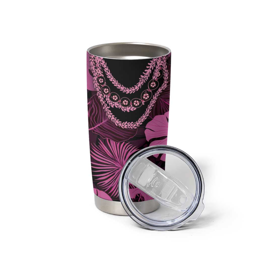Pink Hawaii Kukui Nut Lei Tumbler Cup Hawaiian Pattern Monstera Tropical Vibes - Polynesian Pride