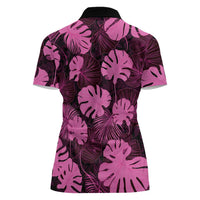 Pink Hawaii Kukui Nut Lei Women Polo Shirt Hawaiian Pattern Monstera Tropical Vibes - Polynesian Pride