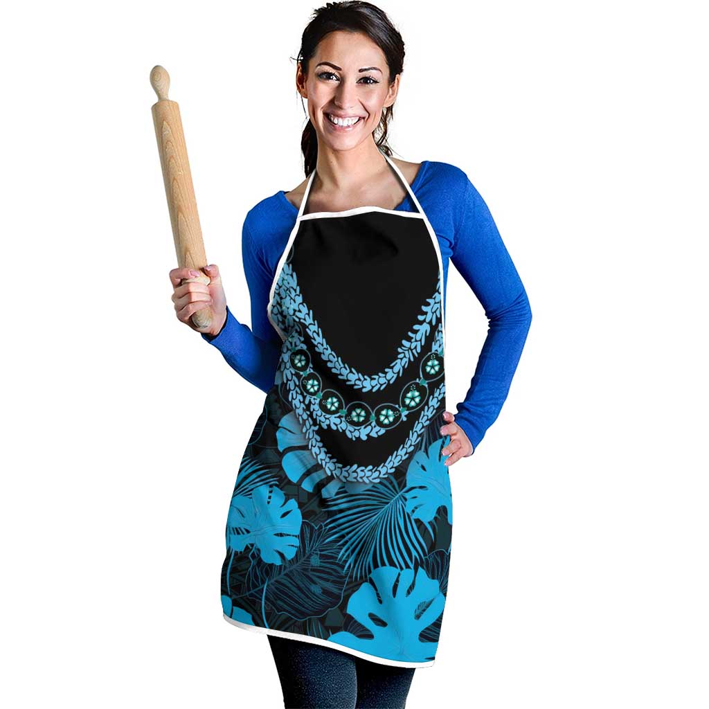 Blue Hawaii Kukui Nut Lei Apron Hawaiian Pattern Monstera Tropical Vibes - Polynesian Pride