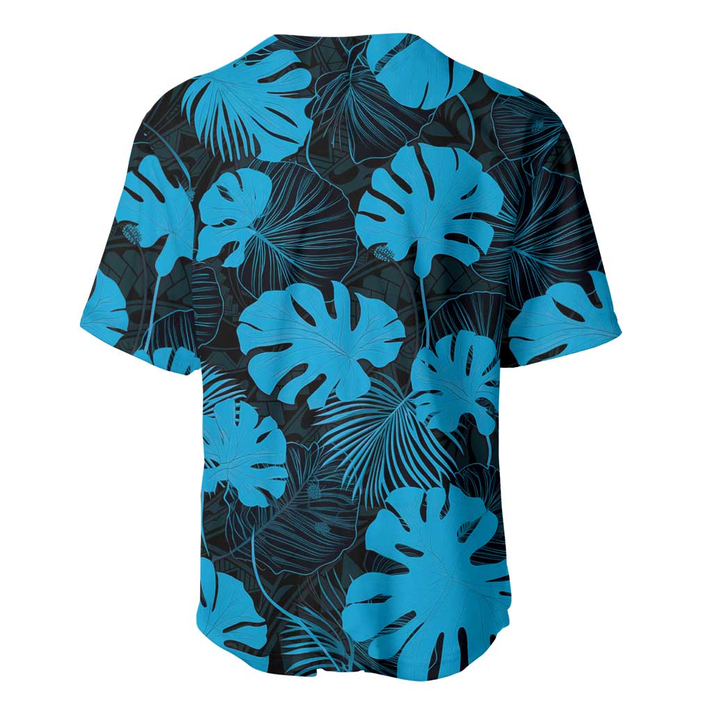 Blue Hawaii Kukui Nut Lei Baseball Jersey Hawaiian Pattern Monstera Tropical Vibes - Polynesian Pride