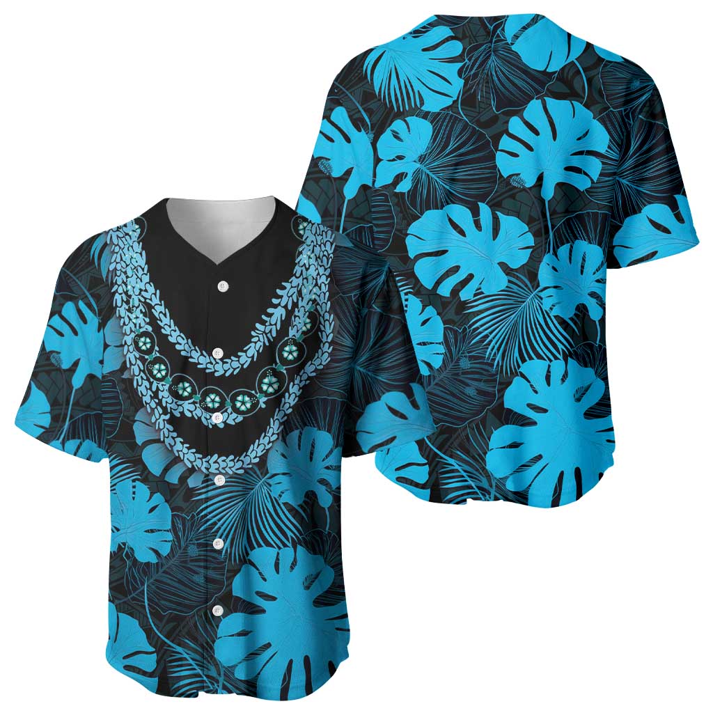 Blue Hawaii Kukui Nut Lei Baseball Jersey Hawaiian Pattern Monstera Tropical Vibes - Polynesian Pride