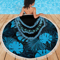 Blue Hawaii Kukui Nut Lei Beach Blanket Hawaiian Pattern Monstera Tropical Vibes - Polynesian Pride