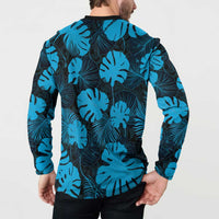 Blue Hawaii Kukui Nut Lei Button Sweatshirt Hawaiian Pattern Monstera Tropical Vibes - Polynesian Pride