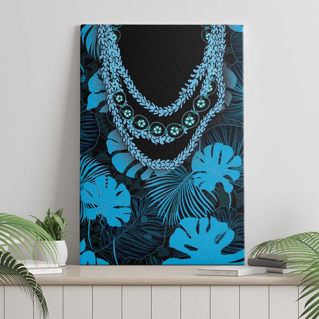 Blue Hawaii Kukui Nut Lei Canvas Wall Art Hawaiian Pattern Monstera Tropical Vibes - Polynesian Pride