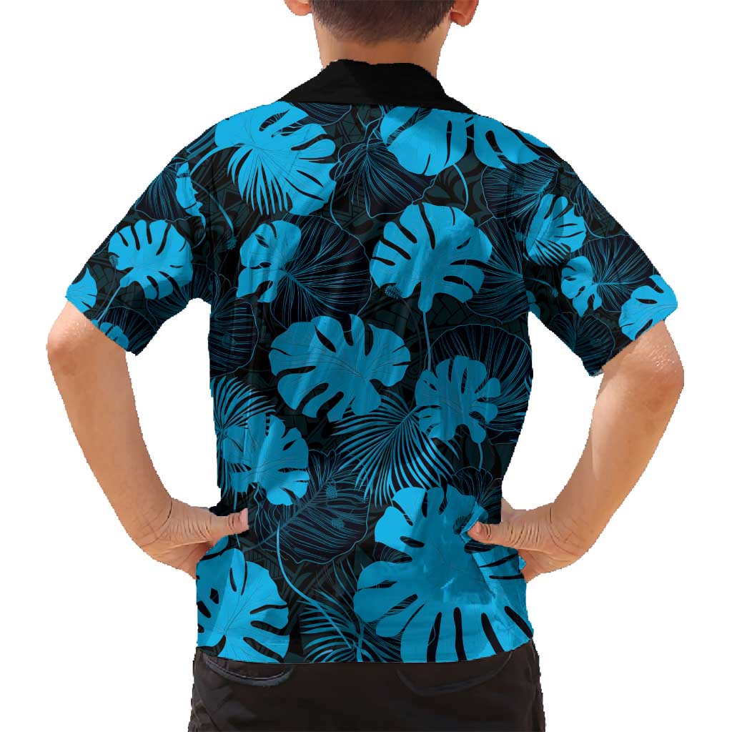 Blue Hawaii Kukui Nut Lei Family Matching Long Sleeve Bodycon Dress and Hawaiian Shirt Hawaiian Pattern Monstera Tropical Vibes - Polynesian Pride