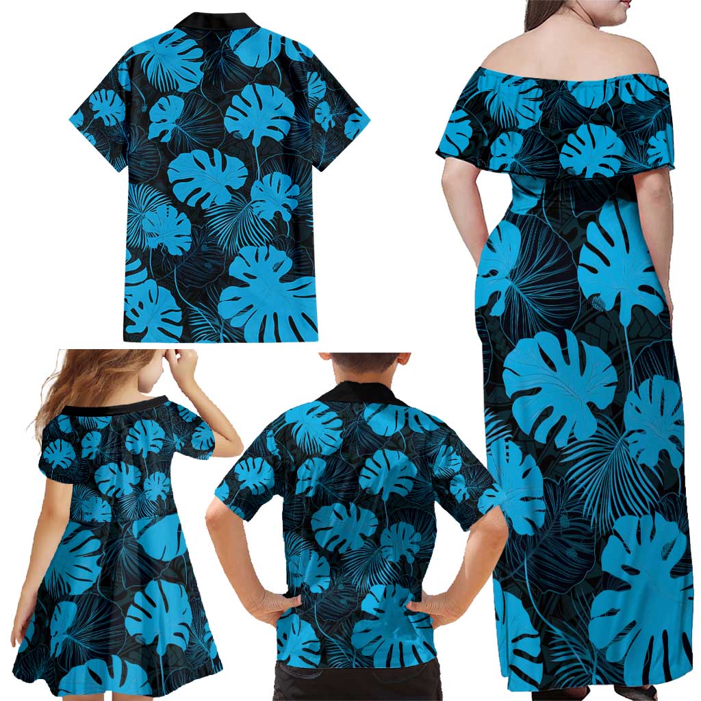 Blue Hawaii Kukui Nut Lei Family Matching Off Shoulder Maxi Dress and Hawaiian Shirt Hawaiian Pattern Monstera Tropical Vibes - Polynesian Pride