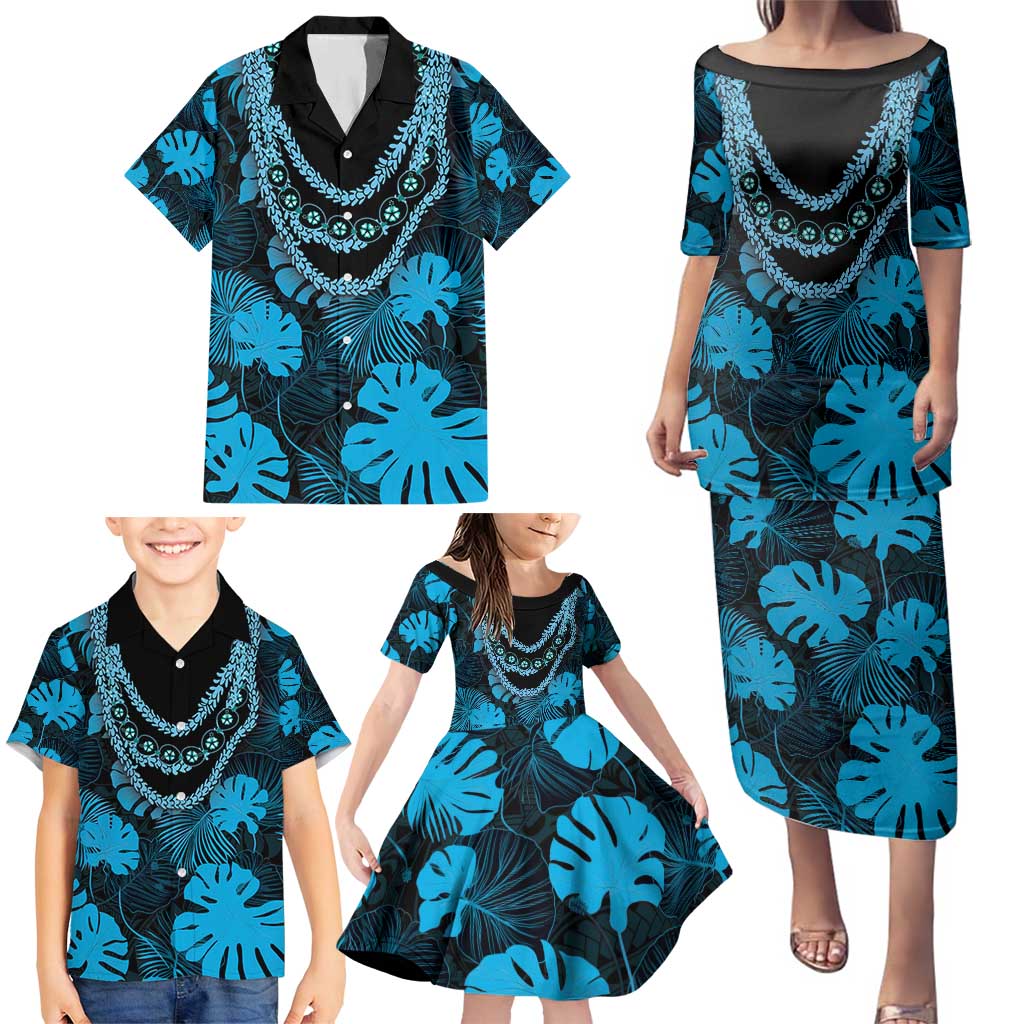 Blue Hawaii Kukui Nut Lei Family Matching Puletasi and Hawaiian Shirt Hawaiian Pattern Monstera Tropical Vibes - Polynesian Pride