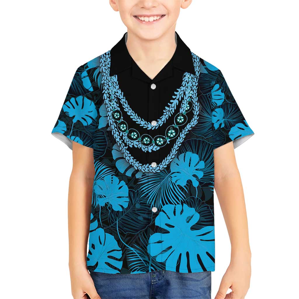 Blue Hawaii Kukui Nut Lei Family Matching Puletasi and Hawaiian Shirt Hawaiian Pattern Monstera Tropical Vibes - Polynesian Pride