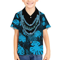 Blue Hawaii Kukui Nut Lei Family Matching Short Sleeve Bodycon Dress and Hawaiian Shirt Hawaiian Pattern Monstera Tropical Vibes - Polynesian Pride