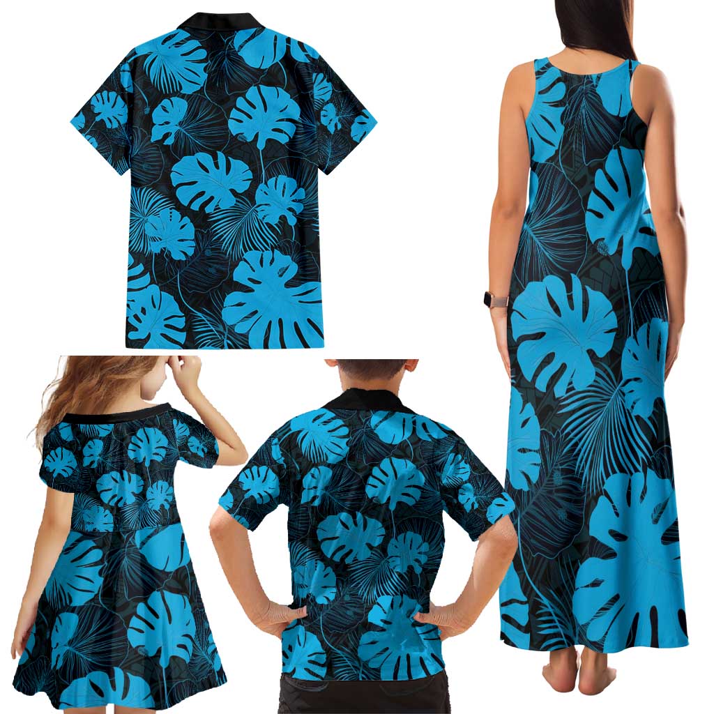 Blue Hawaii Kukui Nut Lei Family Matching Tank Maxi Dress and Hawaiian Shirt Hawaiian Pattern Monstera Tropical Vibes - Polynesian Pride