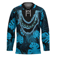 Blue Hawaii Kukui Nut Lei Hockey Jersey Hawaiian Pattern Monstera Tropical Vibes - Polynesian Pride