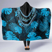 Blue Hawaii Kukui Nut Lei Hooded Blanket Hawaiian Pattern Monstera Tropical Vibes - Polynesian Pride