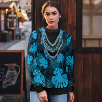 Blue Hawaii Kukui Nut Lei Ugly Christmas Sweater Hawaiian Pattern Monstera Tropical Vibes - Polynesian Pride
