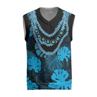 Blue Hawaii Kukui Nut Lei Christmas Knitted V-Neck Vest Hawaiian Pattern Monstera Tropical Vibes - Polynesian Pride