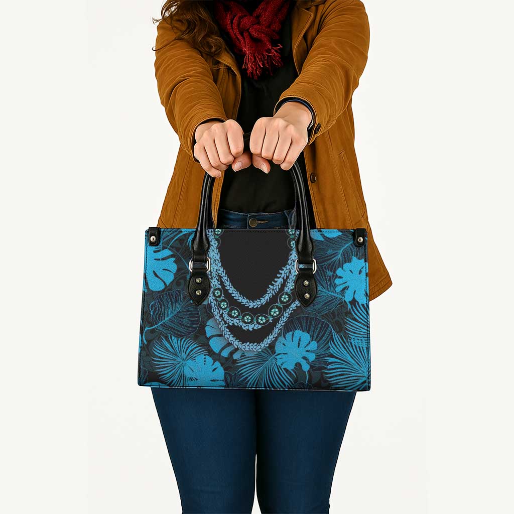 Blue Hawaii Kukui Nut Lei Leather Bag Hawaiian Pattern Monstera Tropical Vibes - Polynesian Pride