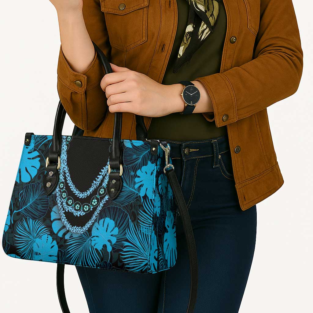 Blue Hawaii Kukui Nut Lei Leather Bag Hawaiian Pattern Monstera Tropical Vibes - Polynesian Pride