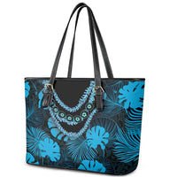 Blue Hawaii Kukui Nut Lei Leather Tote Bag Hawaiian Pattern Monstera Tropical Vibes - Polynesian Pride
