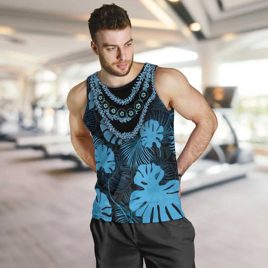 Blue Hawaii Kukui Nut Lei Men Tank Top Hawaiian Pattern Monstera Tropical Vibes - Polynesian Pride