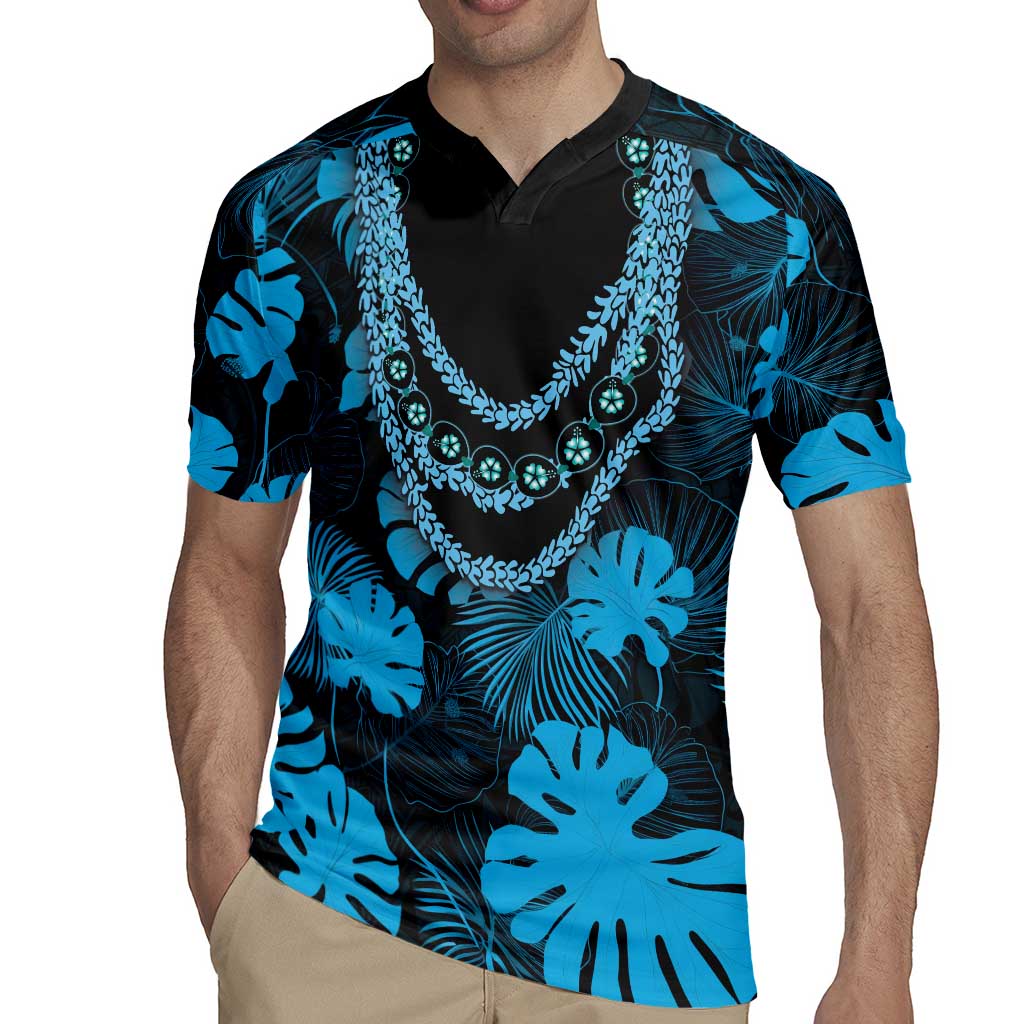 Blue Hawaii Kukui Nut Lei Rugby Jersey Hawaiian Pattern Monstera Tropical Vibes - Polynesian Pride