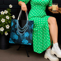 Blue Hawaii Kukui Nut Lei Tote Bag Hawaiian Pattern Monstera Tropical Vibes - Polynesian Pride