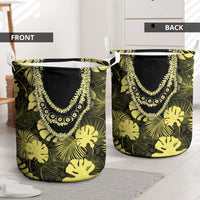Yellow Hawaii Kukui Nut Lei Laundry Basket Hawaiian Pattern Monstera Tropical Vibes - Polynesian Pride