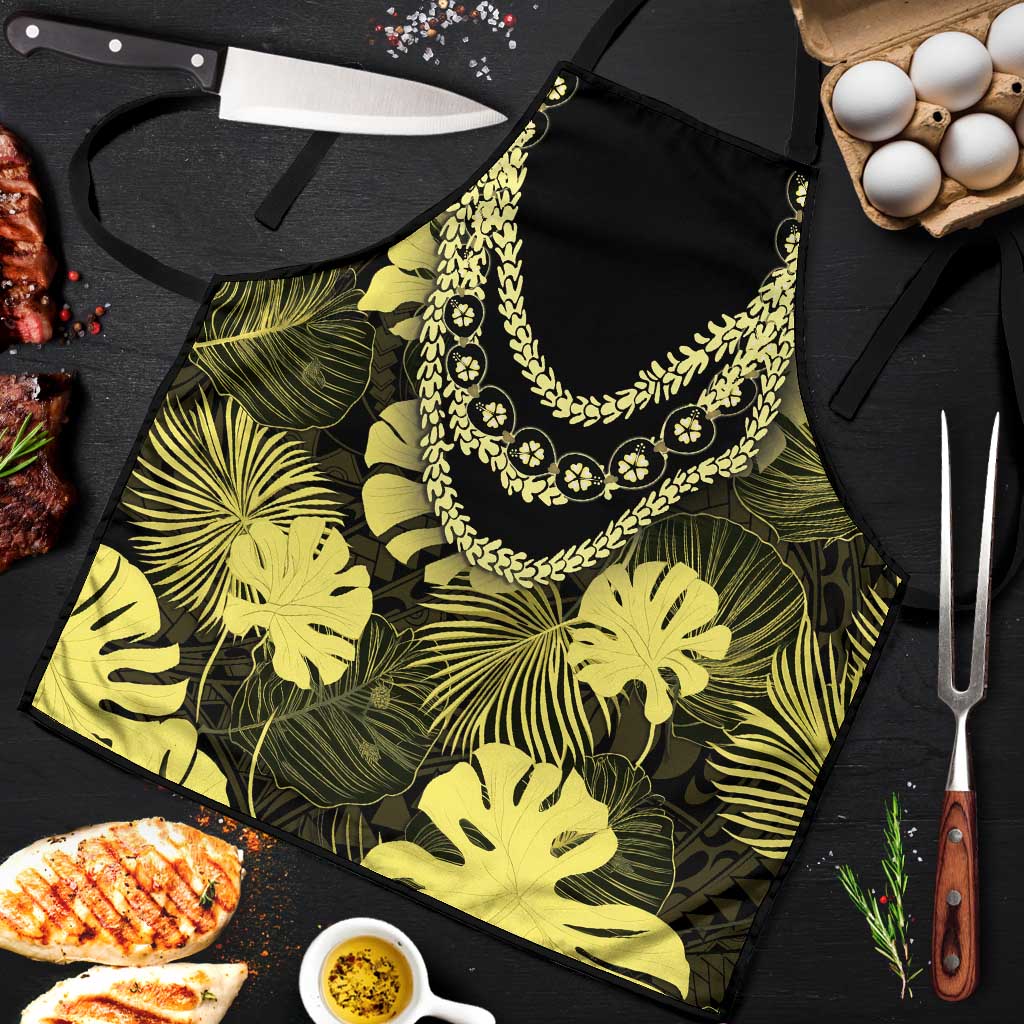 Yellow Hawaii Kukui Nut Lei Apron Hawaiian Pattern Monstera Tropical Vibes - Polynesian Pride