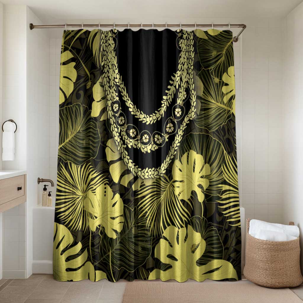 Yellow Hawaii Kukui Nut Lei Bathroom Set Hawaiian Pattern Monstera Tropical Vibes - Polynesian Pride