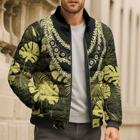 Yellow Hawaii Kukui Nut Lei Bomber Puffer Jacket Hawaiian Pattern Monstera Tropical Vibes - Polynesian Pride