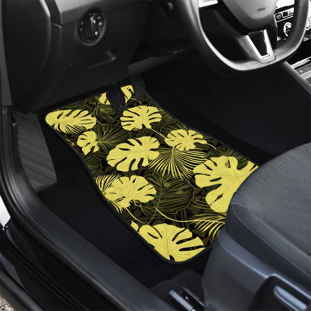 Yellow Hawaii Kukui Nut Lei Car Mats Hawaiian Pattern Monstera Tropical Vibes - Polynesian Pride