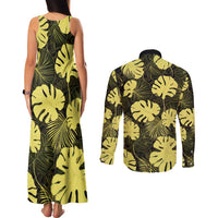 Yellow Hawaii Kukui Nut Lei Couples Matching Tank Maxi Dress and Long Sleeve Button Shirt Hawaiian Pattern Monstera Tropical Vibes - Polynesian Pride