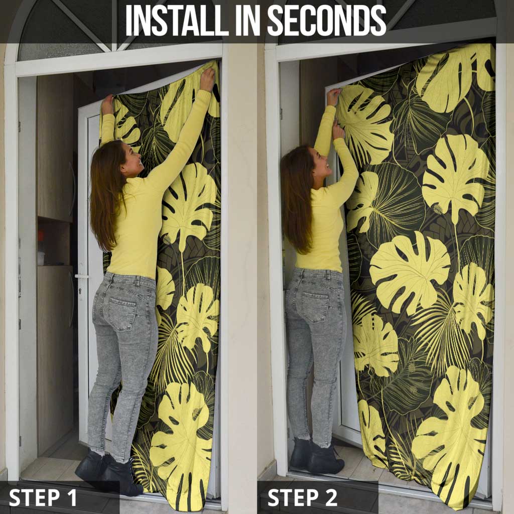 Yellow Hawaii Kukui Nut Lei Door Cover Hawaiian Pattern Monstera Tropical Vibes - Polynesian Pride