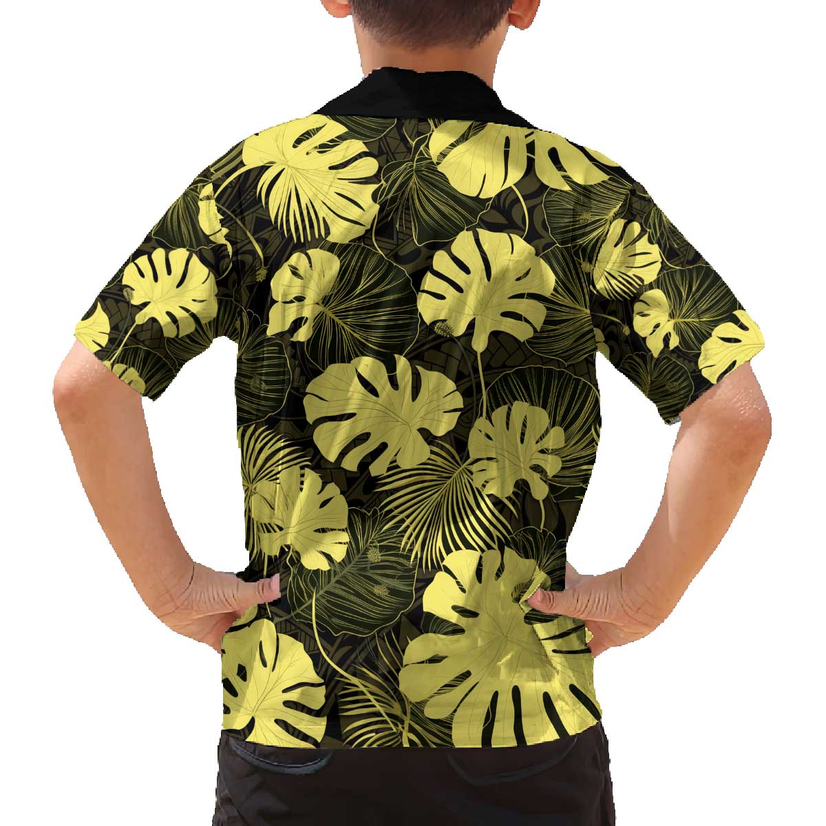 Yellow Hawaii Kukui Nut Lei Family Matching Off The Shoulder Long Sleeve Dress and Hawaiian Shirt Hawaiian Pattern Monstera Tropical Vibes - Polynesian Pride