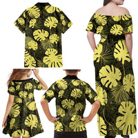 Yellow Hawaii Kukui Nut Lei Family Matching Off Shoulder Maxi Dress and Hawaiian Shirt Hawaiian Pattern Monstera Tropical Vibes - Polynesian Pride