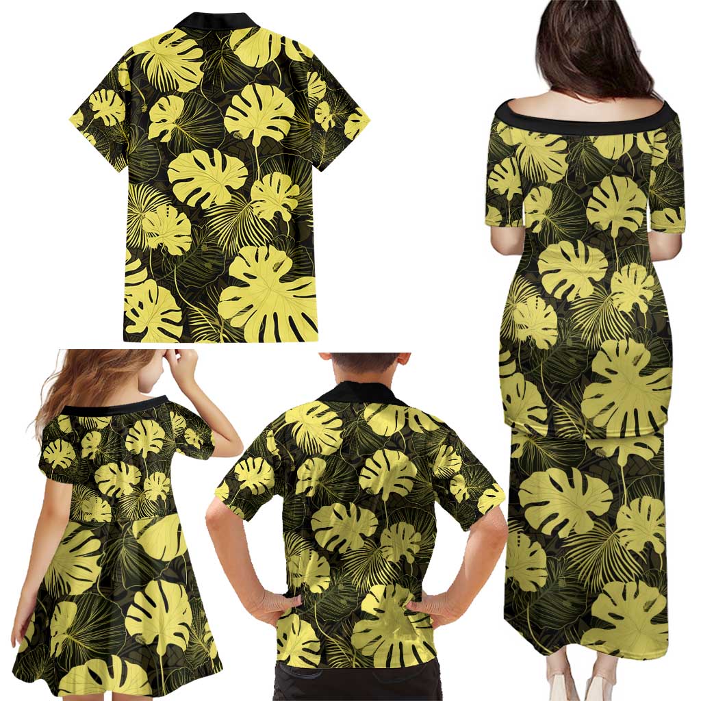 Yellow Hawaii Kukui Nut Lei Family Matching Puletasi and Hawaiian Shirt Hawaiian Pattern Monstera Tropical Vibes - Polynesian Pride