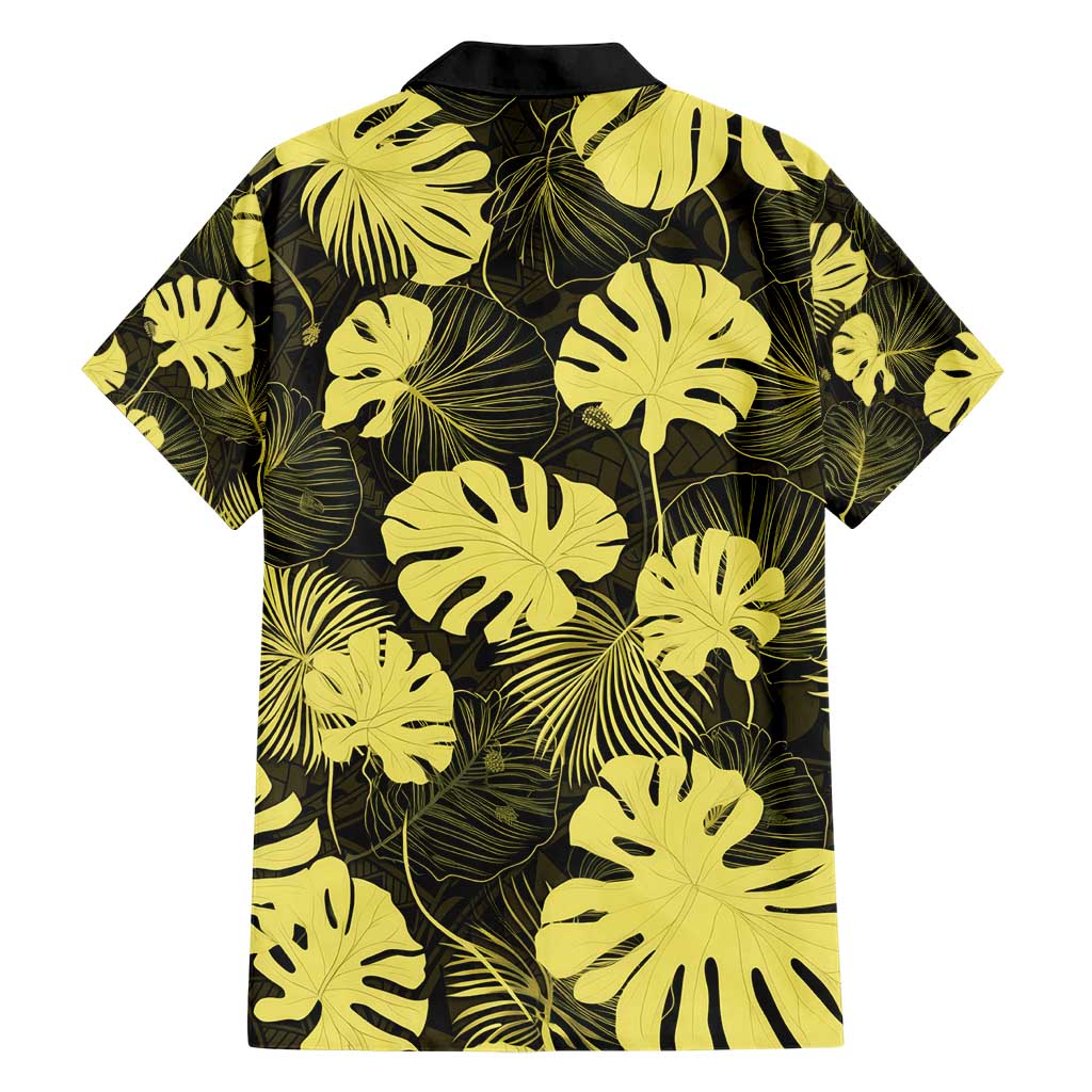 Yellow Hawaii Kukui Nut Lei Family Matching Short Sleeve Bodycon Dress and Hawaiian Shirt Hawaiian Pattern Monstera Tropical Vibes - Polynesian Pride