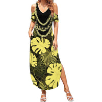 Yellow Hawaii Kukui Nut Lei Family Matching Summer Maxi Dress and Hawaiian Shirt Hawaiian Pattern Monstera Tropical Vibes - Polynesian Pride