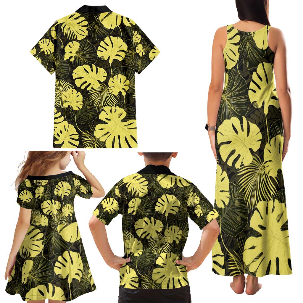 Yellow Hawaii Kukui Nut Lei Family Matching Tank Maxi Dress and Hawaiian Shirt Hawaiian Pattern Monstera Tropical Vibes - Polynesian Pride