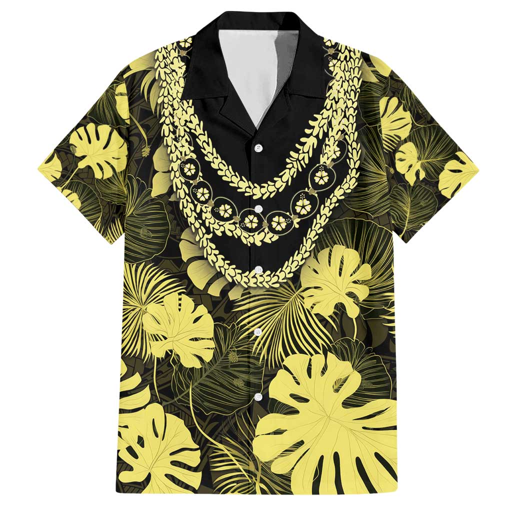 Yellow Hawaii Kukui Nut Lei Hawaiian Shirt Hawaiian Pattern Monstera Tropical Vibes - Polynesian Pride