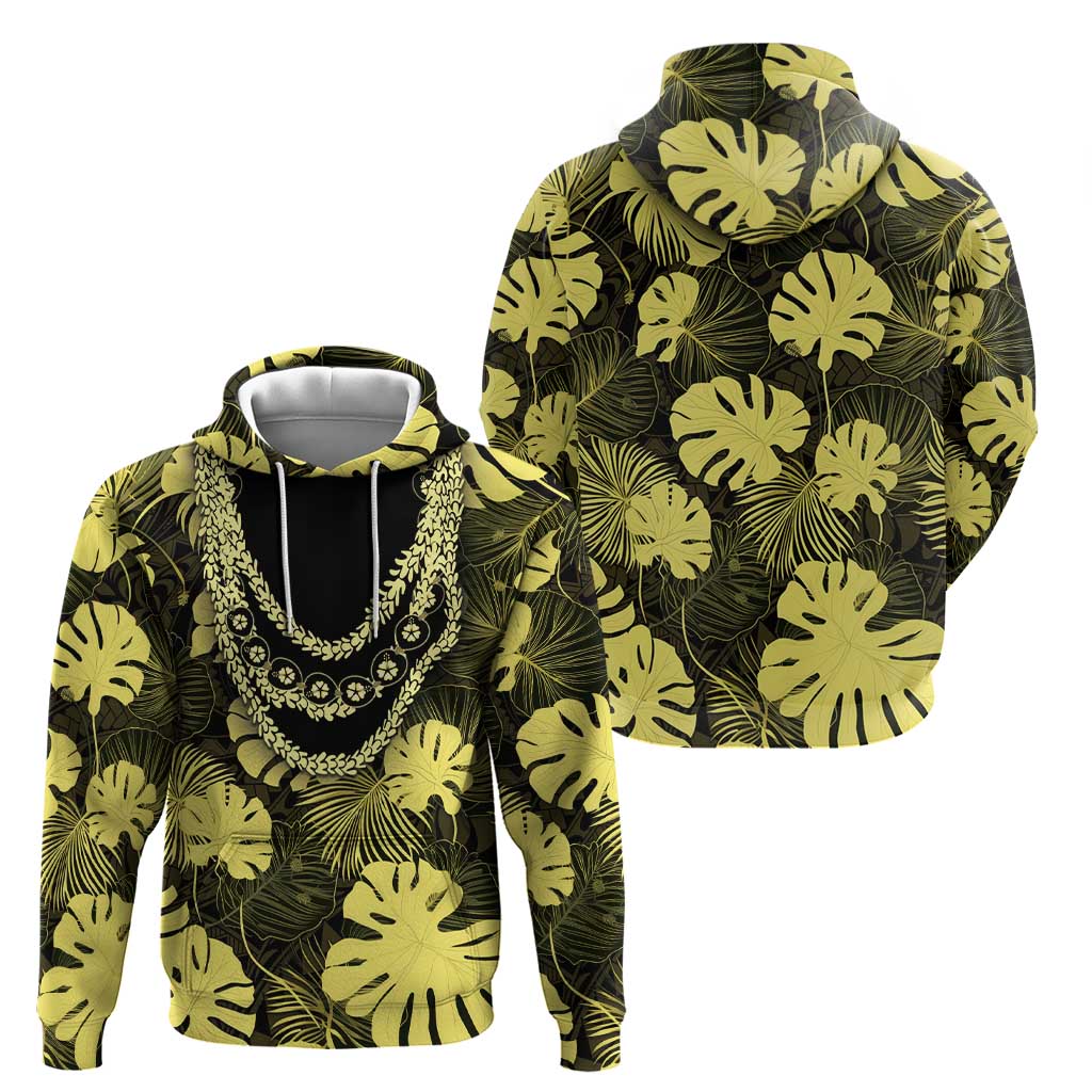 Yellow Hawaii Kukui Nut Lei Hoodie Hawaiian Pattern Monstera Tropical Vibes - Polynesian Pride