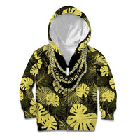 Yellow Hawaii Kukui Nut Lei Kid Hoodie Hawaiian Pattern Monstera Tropical Vibes - Polynesian Pride