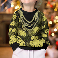 Yellow Hawaii Kukui Nut Lei Kid Ugly Christmas Sweater Hawaiian Pattern Monstera Tropical Vibes - Polynesian Pride