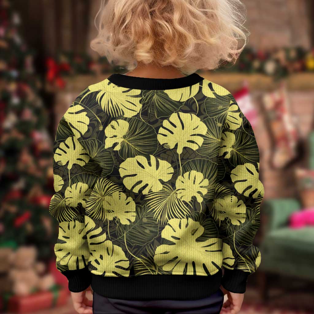 Yellow Hawaii Kukui Nut Lei Kid Ugly Christmas Sweater Hawaiian Pattern Monstera Tropical Vibes - Polynesian Pride