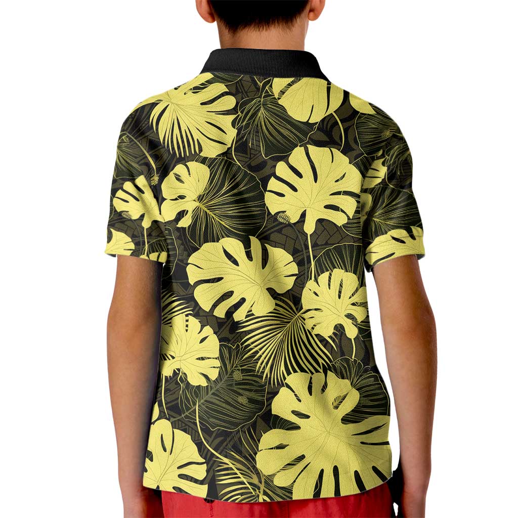 Yellow Hawaii Kukui Nut Lei Kid Polo Shirt Hawaiian Pattern Monstera Tropical Vibes - Polynesian Pride