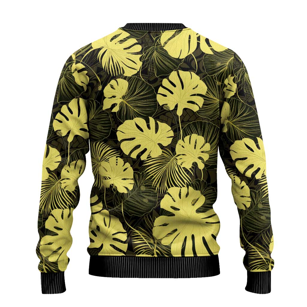 Yellow Hawaii Kukui Nut Lei Ugly Christmas Sweater Hawaiian Pattern Monstera Tropical Vibes - Polynesian Pride