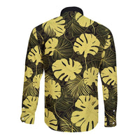 Yellow Hawaii Kukui Nut Lei Long Sleeve Button Shirt Hawaiian Pattern Monstera Tropical Vibes - Polynesian Pride